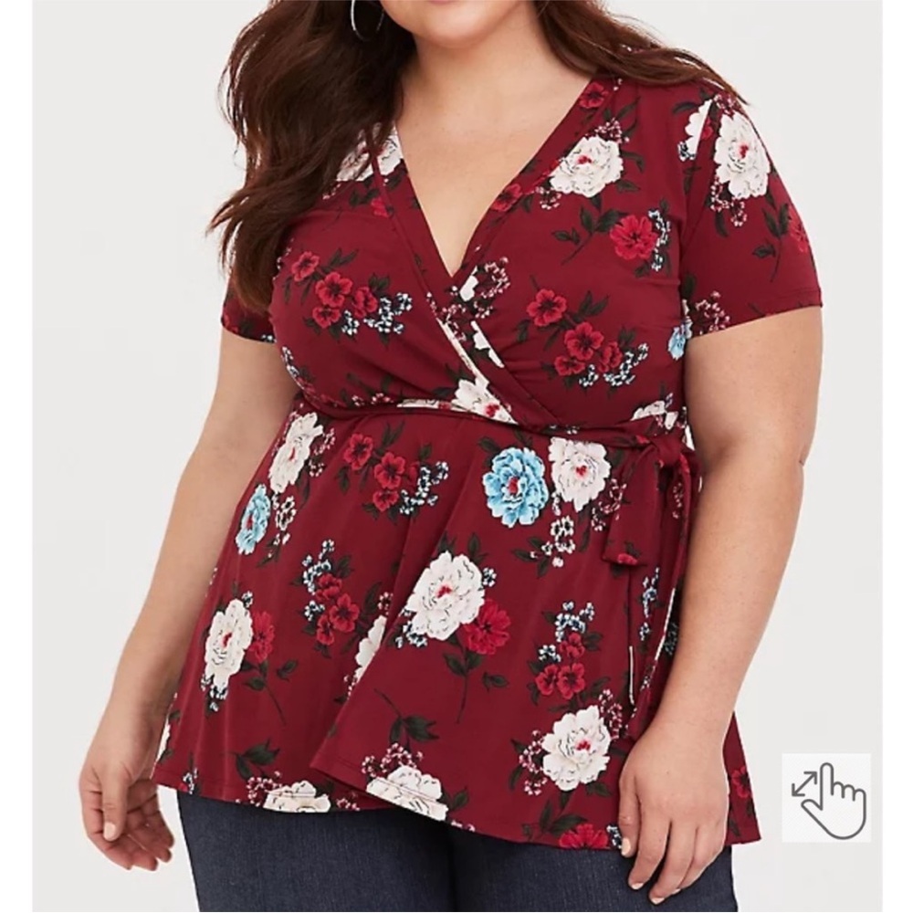 Torrid Red Floral Studio Knit Surplice Wrap Top in Royal Bouquet